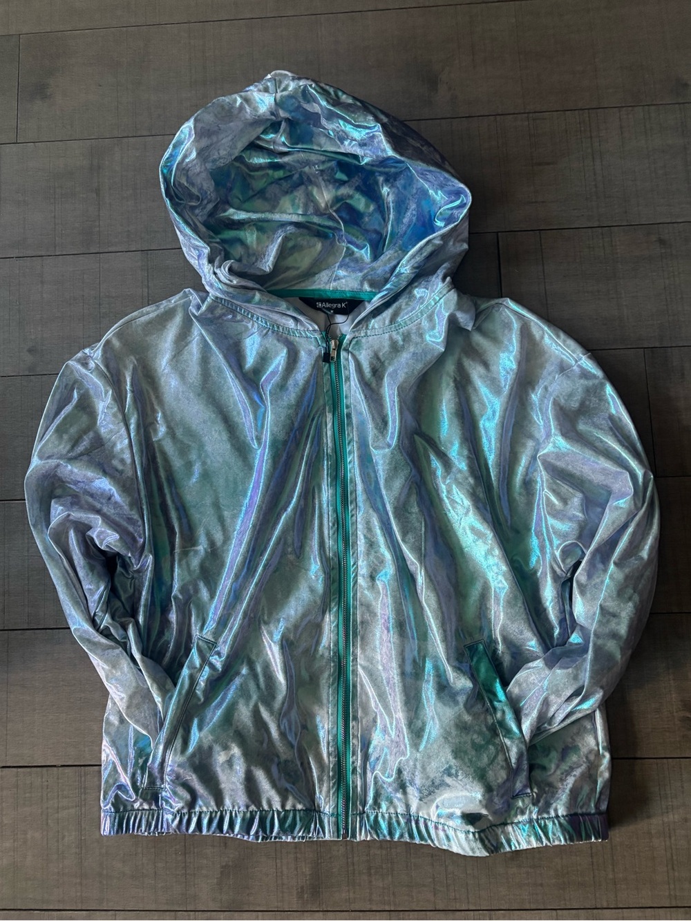 ♥️5/$25♥️Holographic/Acid Washed Iridescent Hooded Raver with Jacket